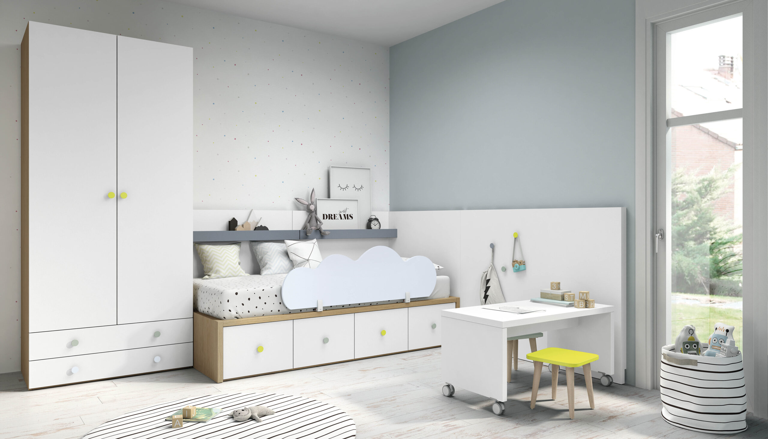 Dormitorio infantil en blanco y azul - Xíkara