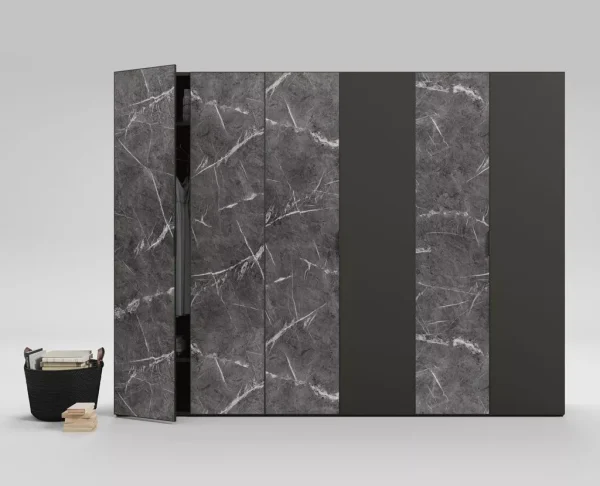 Armario de puertas batientes con puertas imitación piedra gris