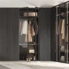 armario de rincón con puertas en cristal y laminado oscuro
