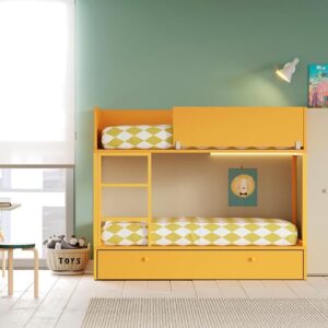 Litera infantil con tres camas en color mostaza