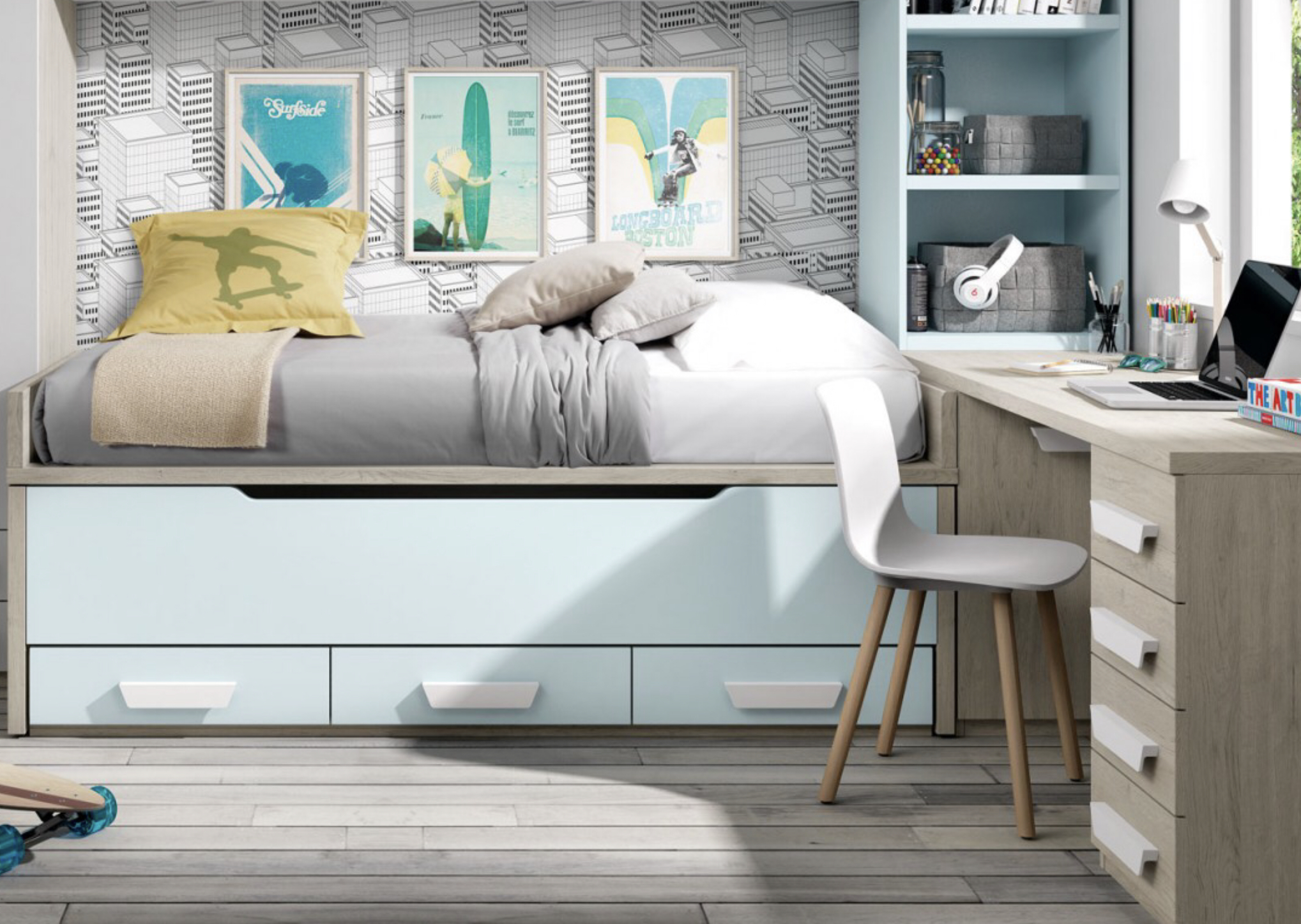 Dormitorio juvenil con cama de 105 cms con cajones - Xíkara
