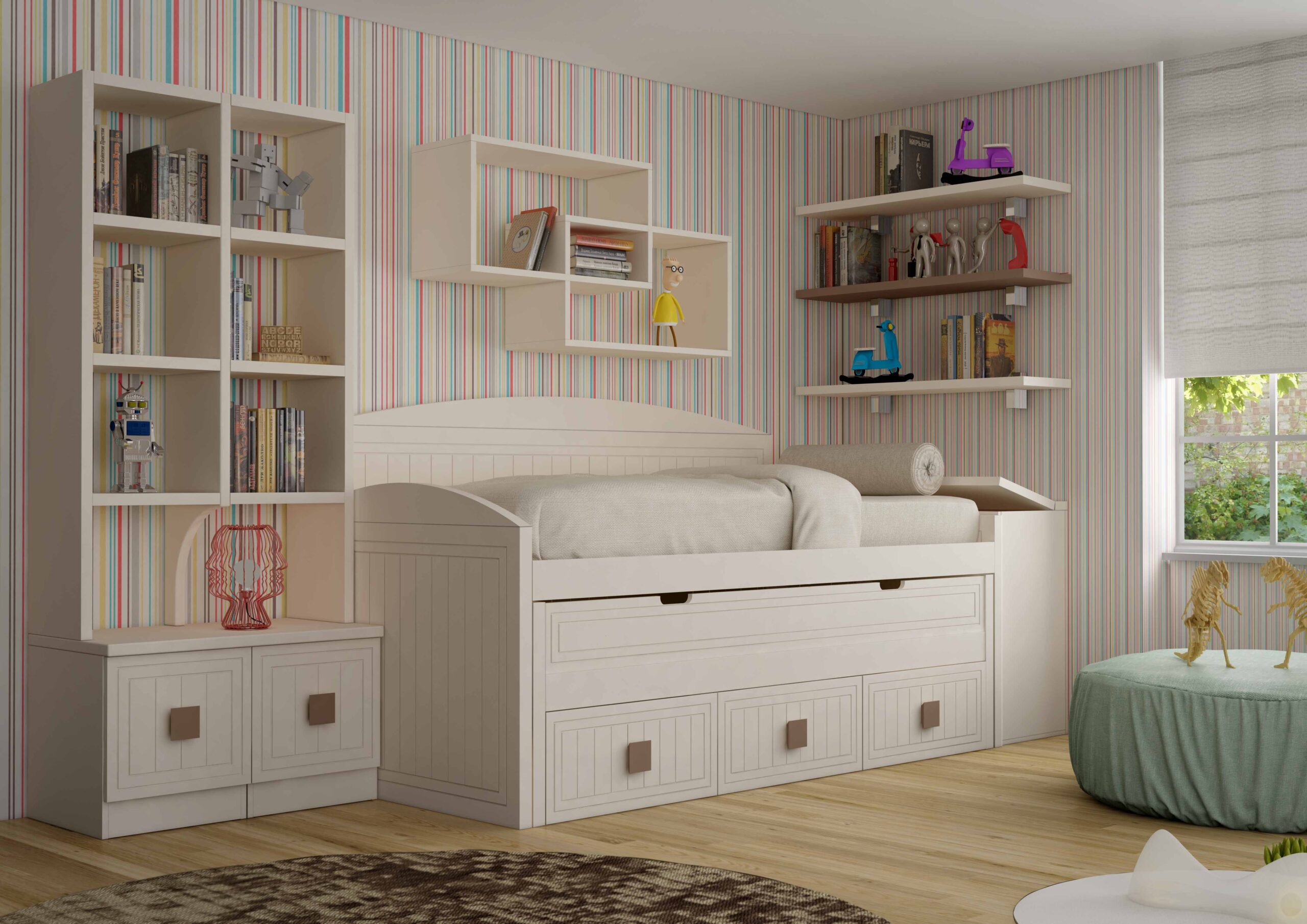 Dormitorio juvenil con cama de 105 cms con cajones - Xíkara
