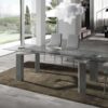 Mesa de comedor rectangular extensible con cristal transparente y patas metalicas Metropolis