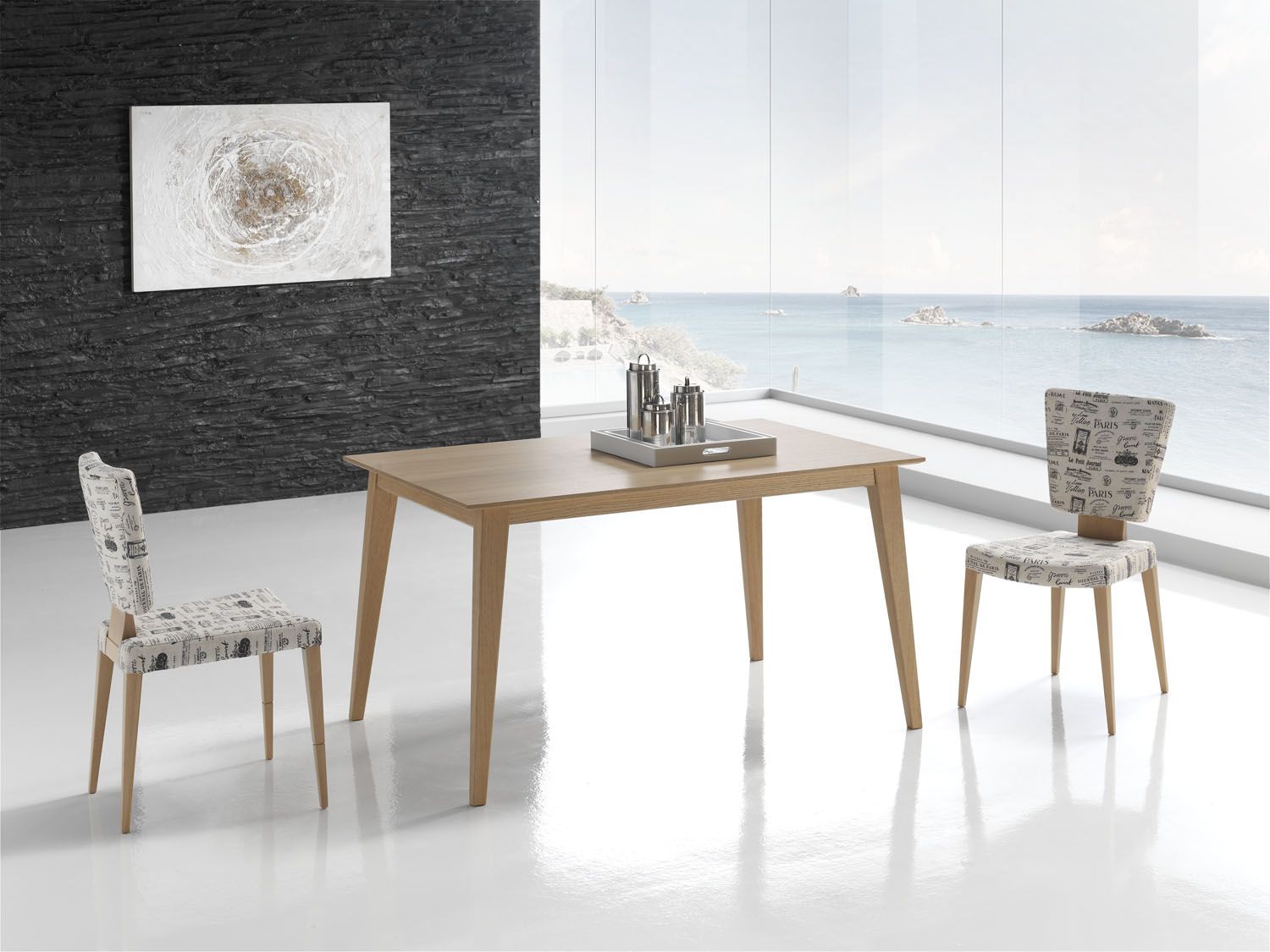 Mesa extensible en madera y cristal de estilo nordico