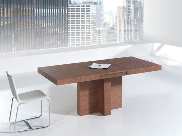 mesa de comedor extensible de madera con pie central