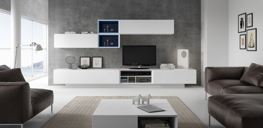Mueble para salón de estilo moderno en color blanco y negro.