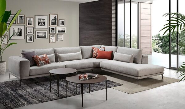 sofa rinconera en tela gris