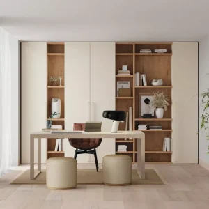 armario para despacho combinado con estanteria y puertas en laminado madera y blanco roto
