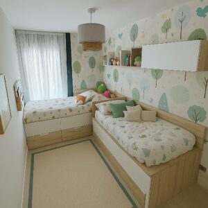 Dormitorio con camas cruzadas