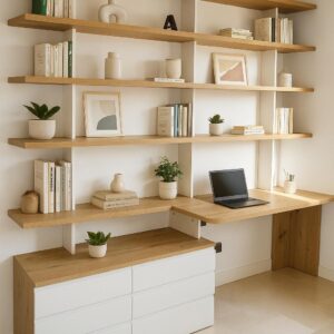 Zona de estudio a medida con estantería