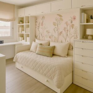 Dormitorio lacado blanco roto con puente