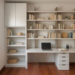 Zona de trabajo con librería diseñada a medida