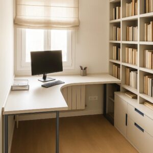 Despacho con mesa de trabajo a medida y estantería